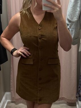 ASTR Sleeveless Button-Front Corduroy Mini Dress - Brown